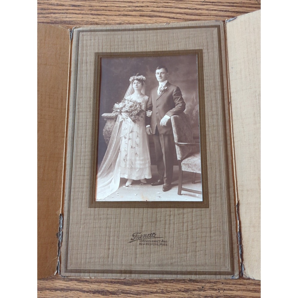 Antique Cabinet Card Married Couple Victorian Wedding Portrait New Bedford MA